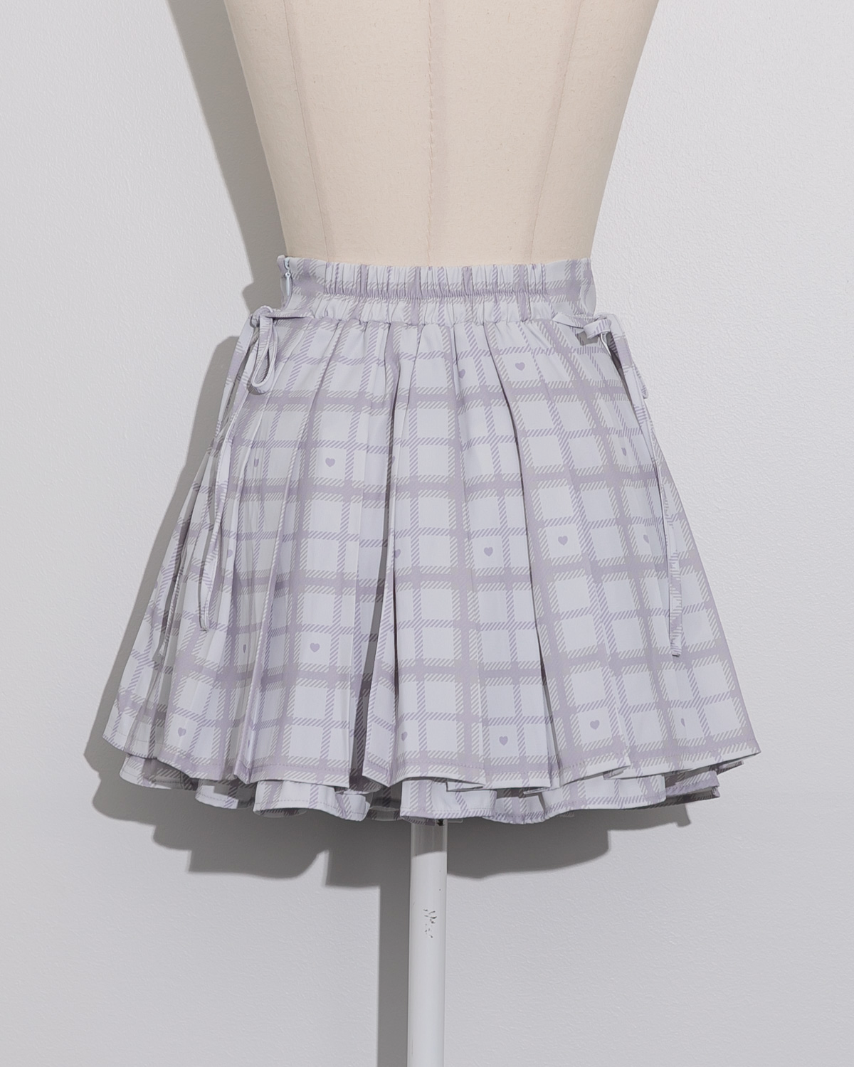 piumハートチェックサイドリボンプリーツスカート