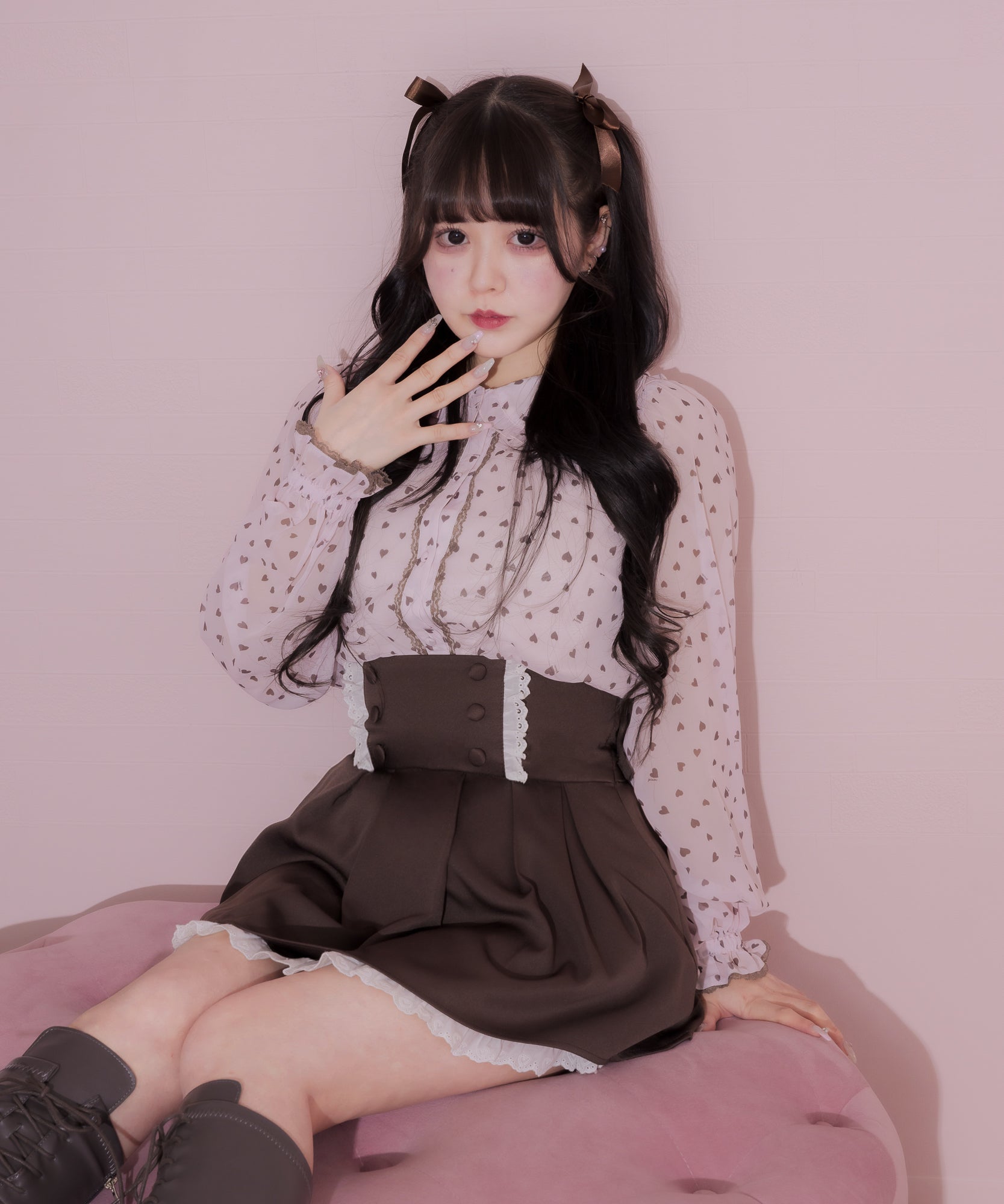 モデル身長:157cm/着用カラー:ピンク×ブラウン