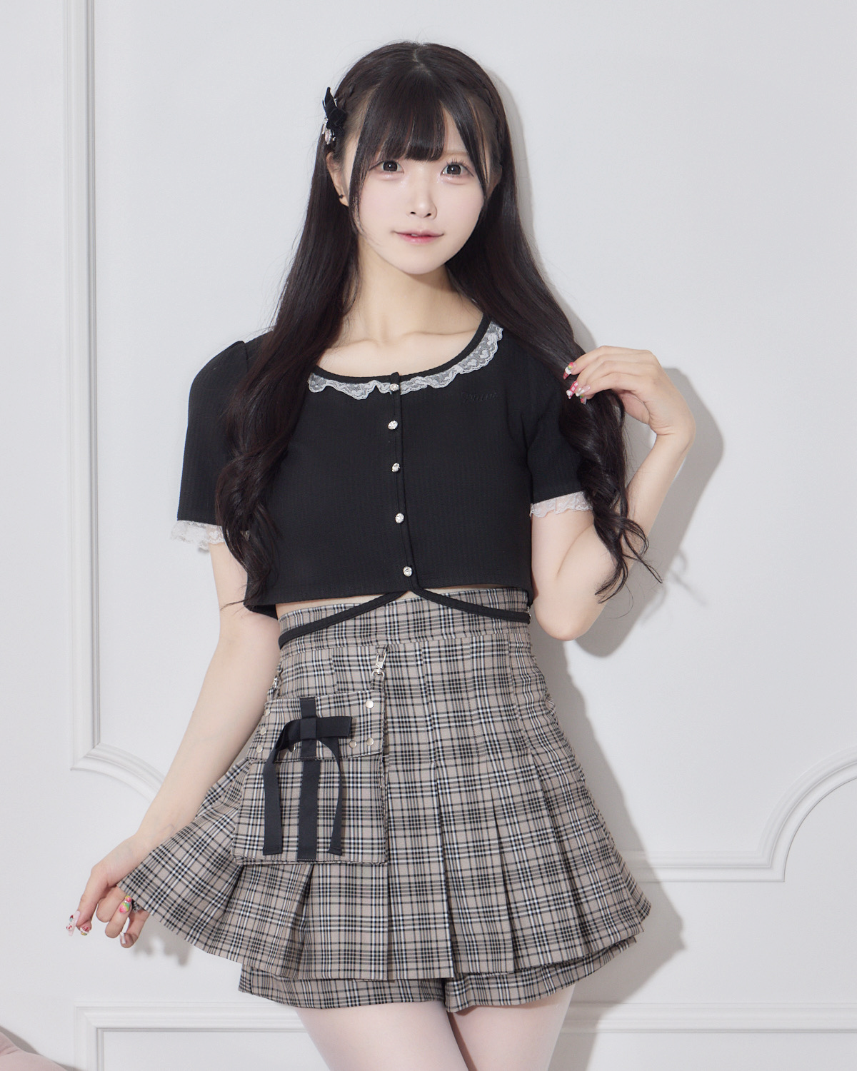 モデル身長:161cm/着用カラー:ベージュチェック