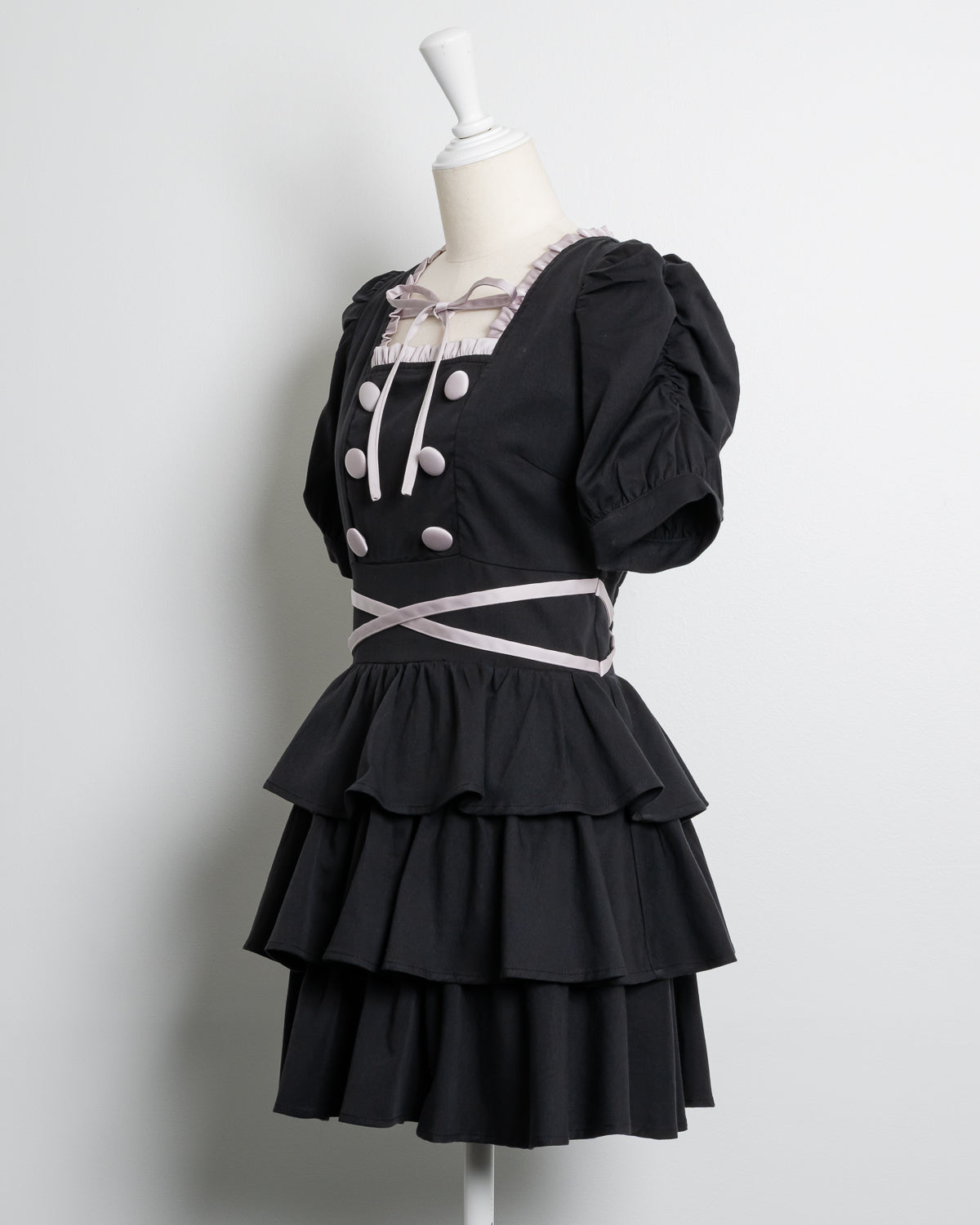 【受注販売】クロスベルト半袖ティアードミニワンピース