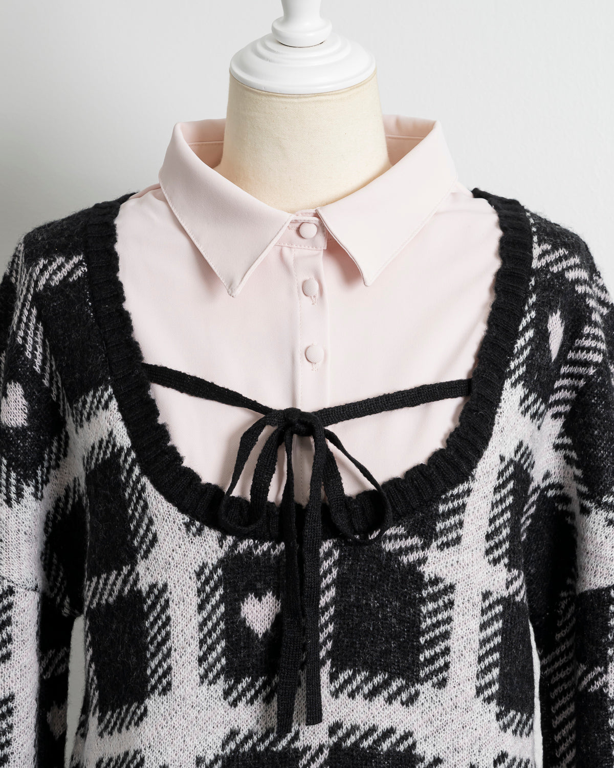 ハートチェックレイヤードニットワンピース