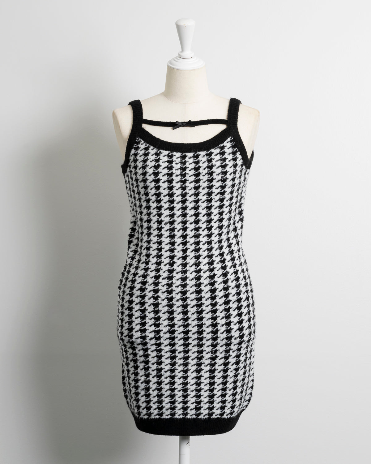 リボンレイヤード千鳥柄ニットワンピ