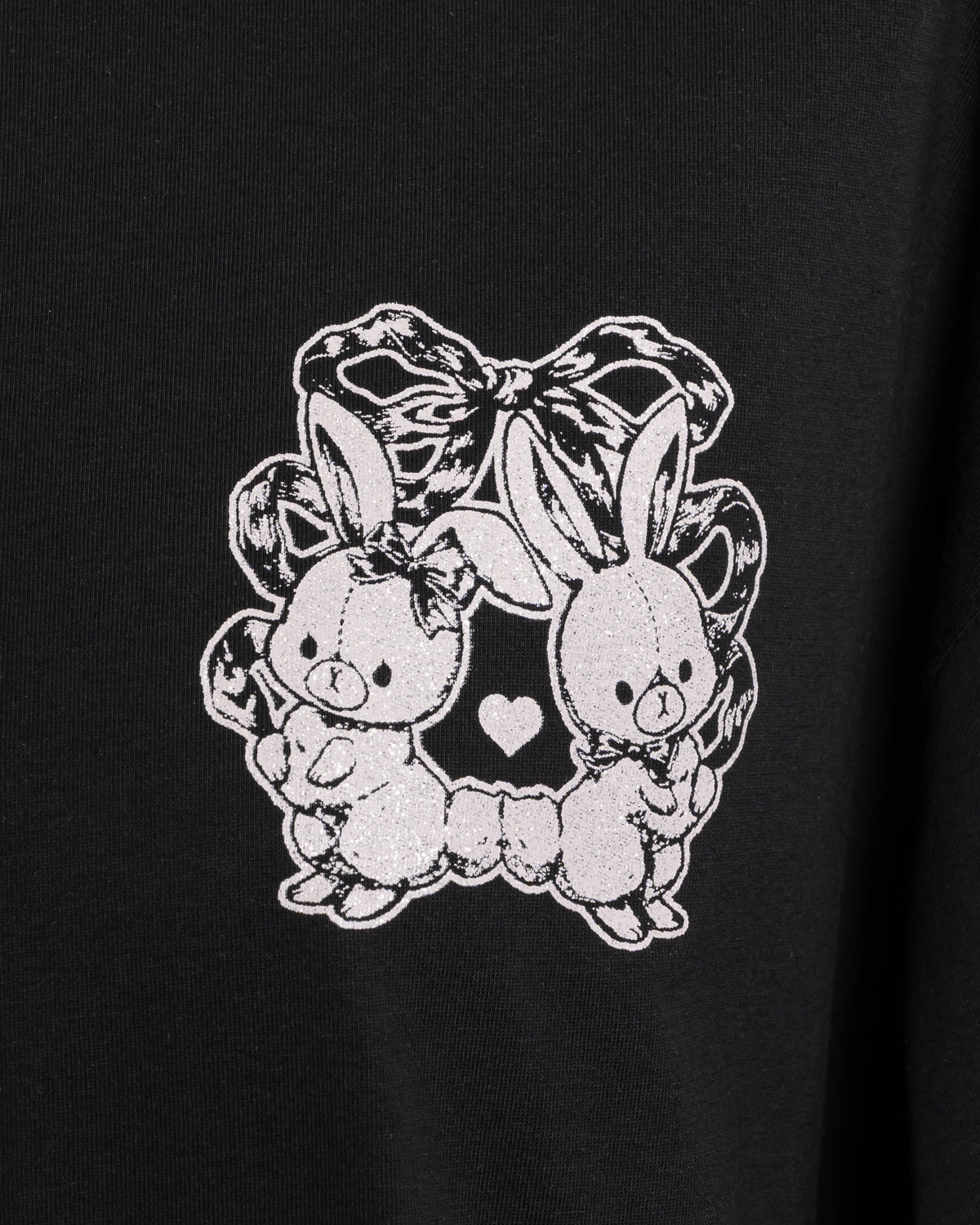 リボンクロスラメプリントオーバーサイズTシャツ