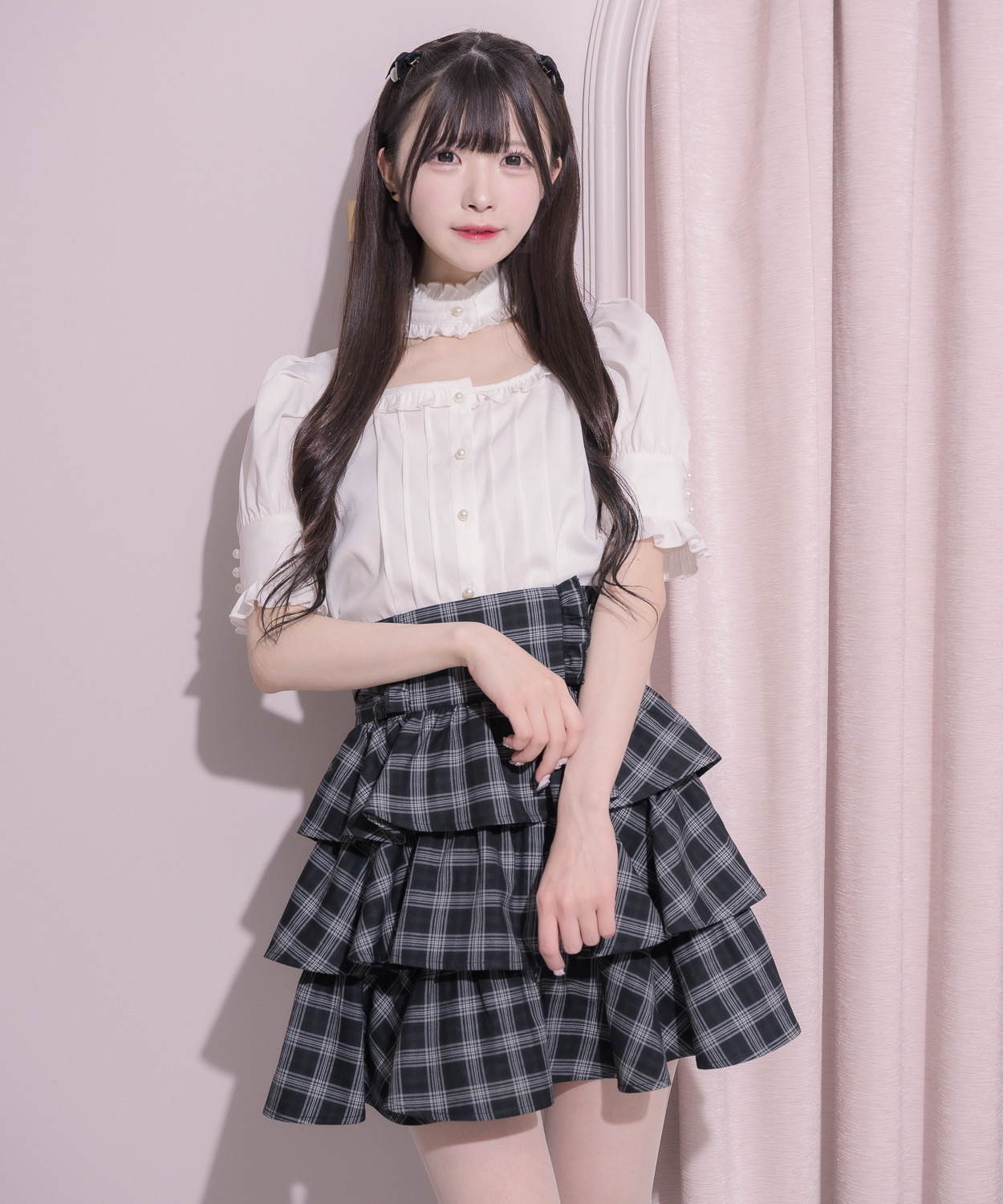 モデル身長:161cm/着用カラー:ブラックチェック