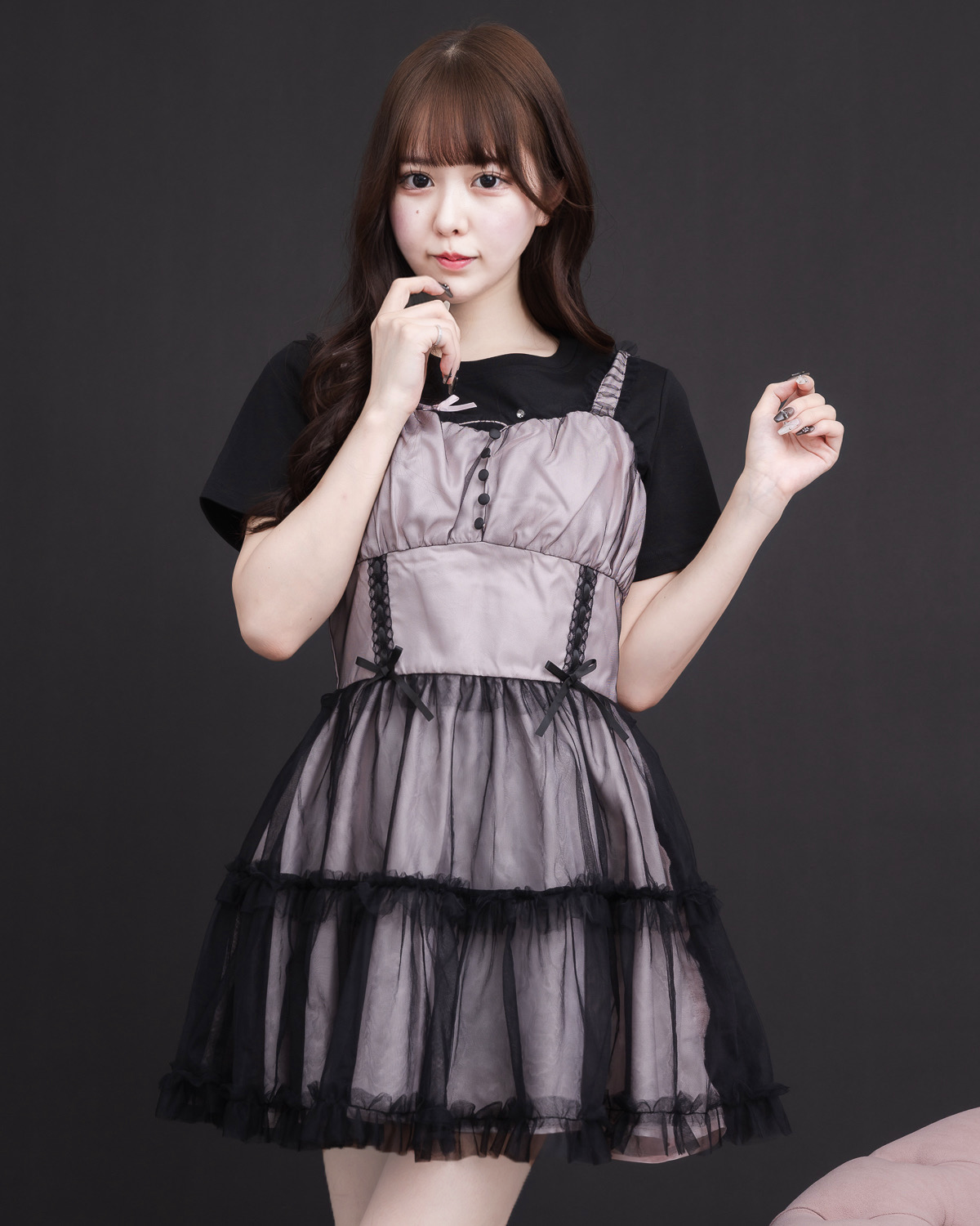 モデル身長:157cm/着用カラー:ピンク×ブラック
