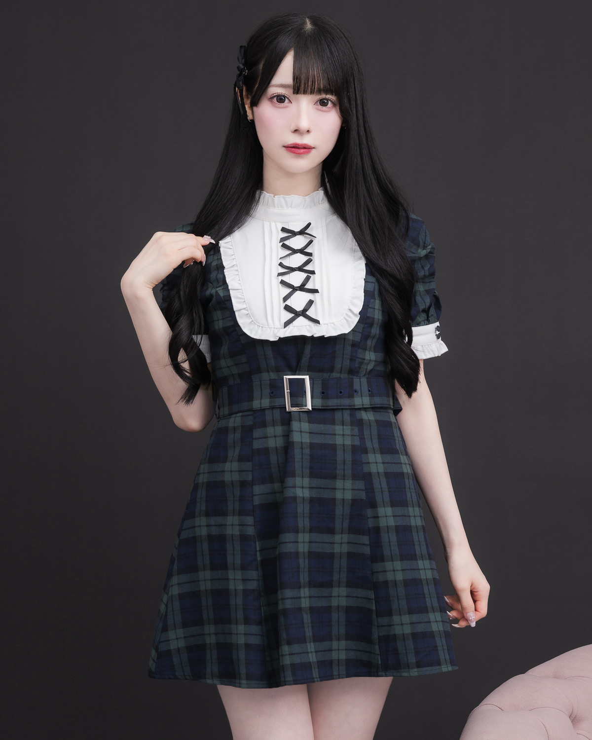 モデル身長:155cm/着用カラー: グリーンチェック