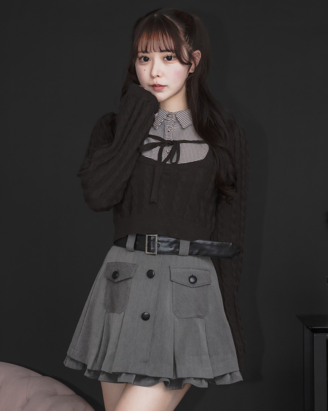 レザーベルトプリーツミニスカート – pium レザーベルトプリーツミニスカート – pium