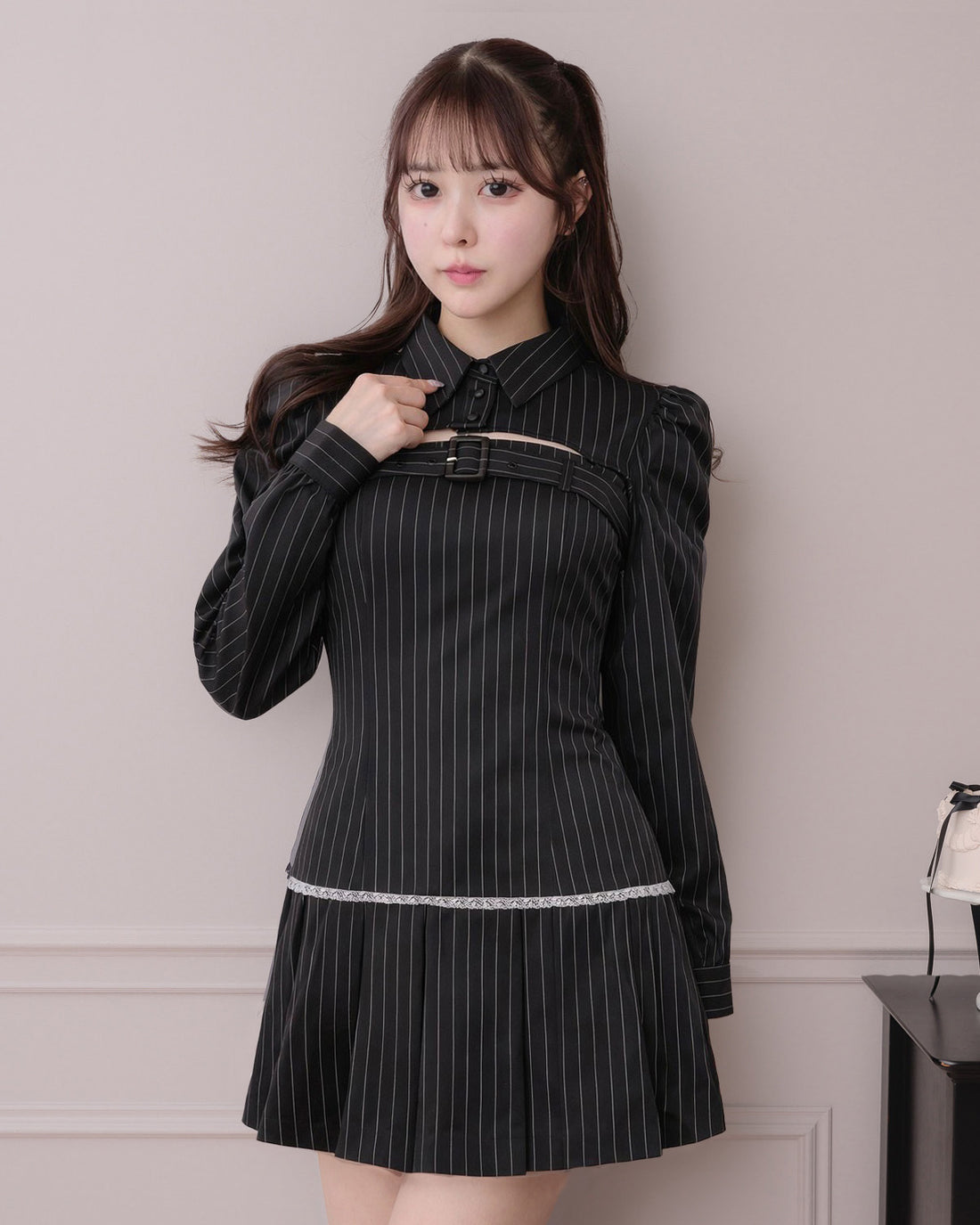 モデル身長:157cm/着用カラー:ブラック
ストライプ