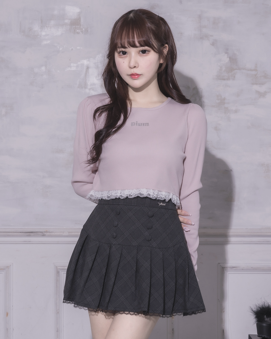 モデル身長:157cm/着用カラー:ブラックチェック