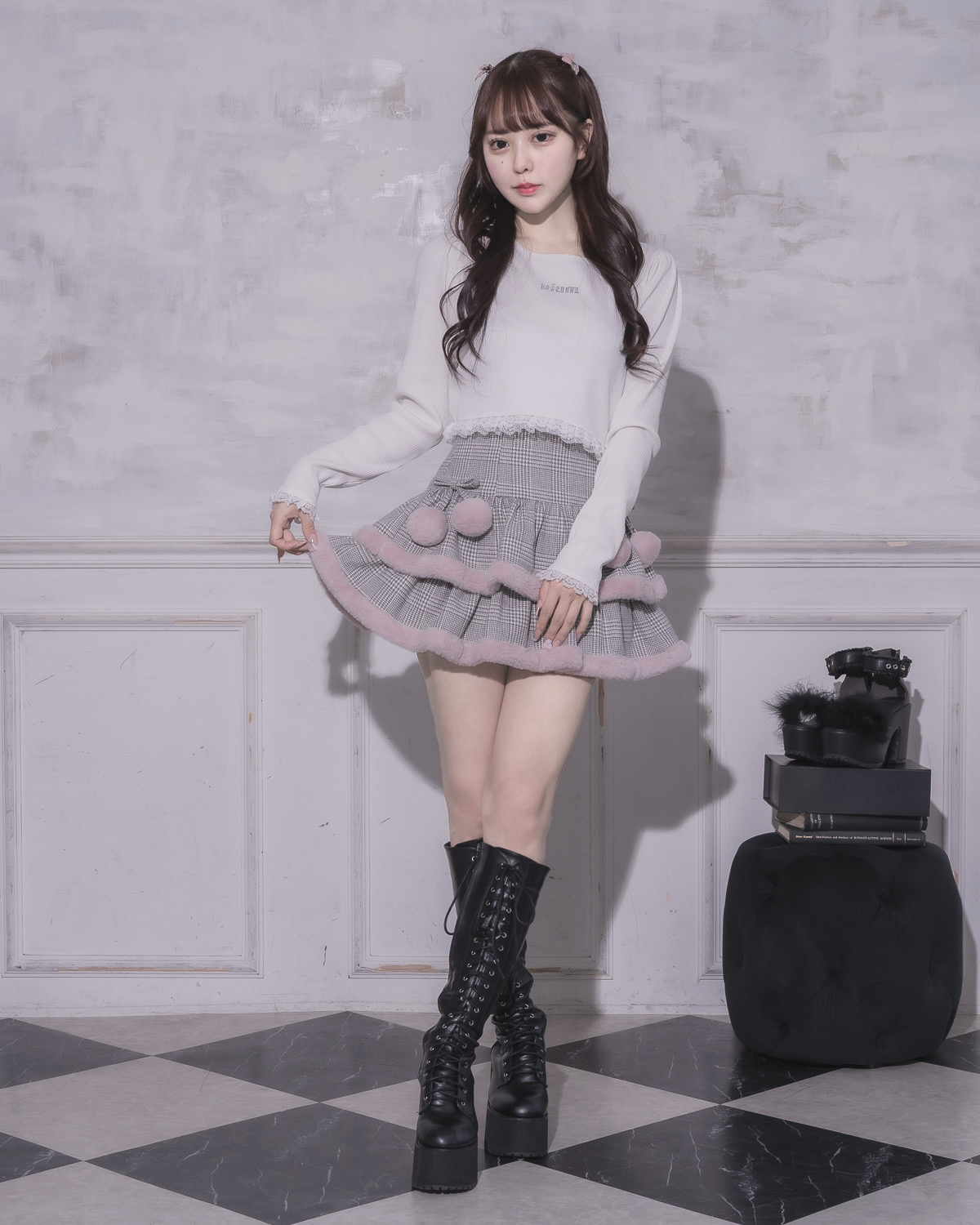 モデル身長:157cm/着用カラー:グレーチェック