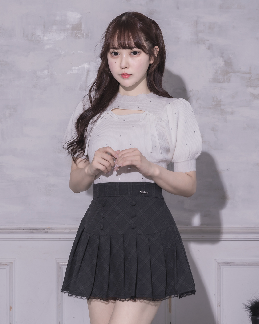 モデル身長:157cm/着用カラー:ブラックチェック