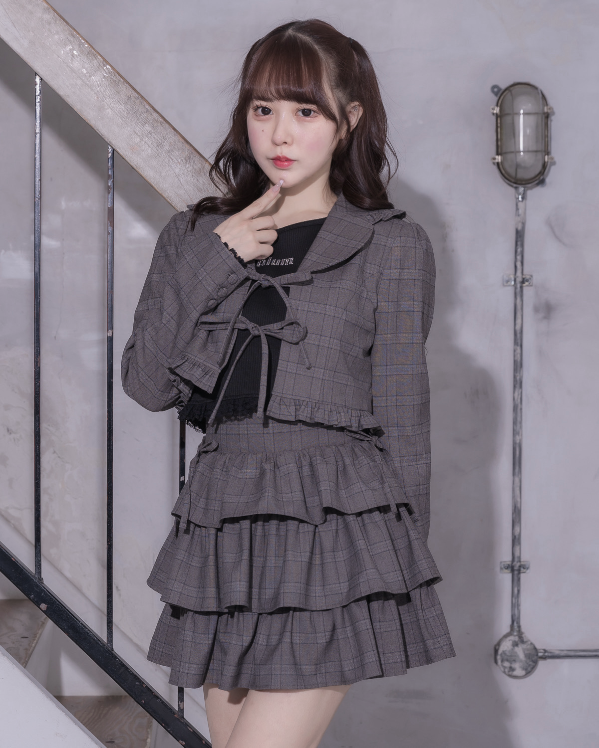 チェックフロントリボンジャケット – pium チェックフロントリボンジャケット – pium