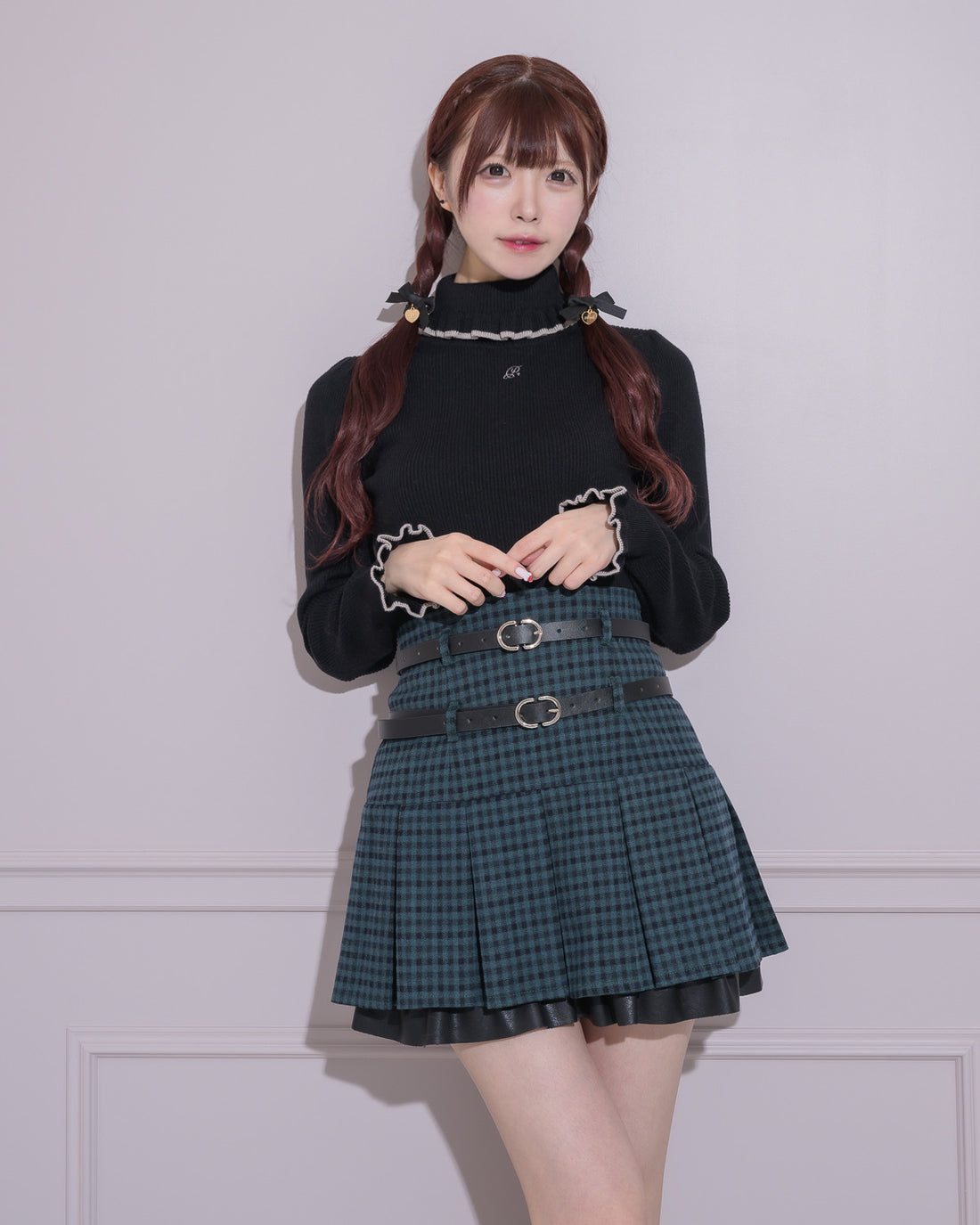 モデル身長:161cm/着用カラー:グリーンチェック