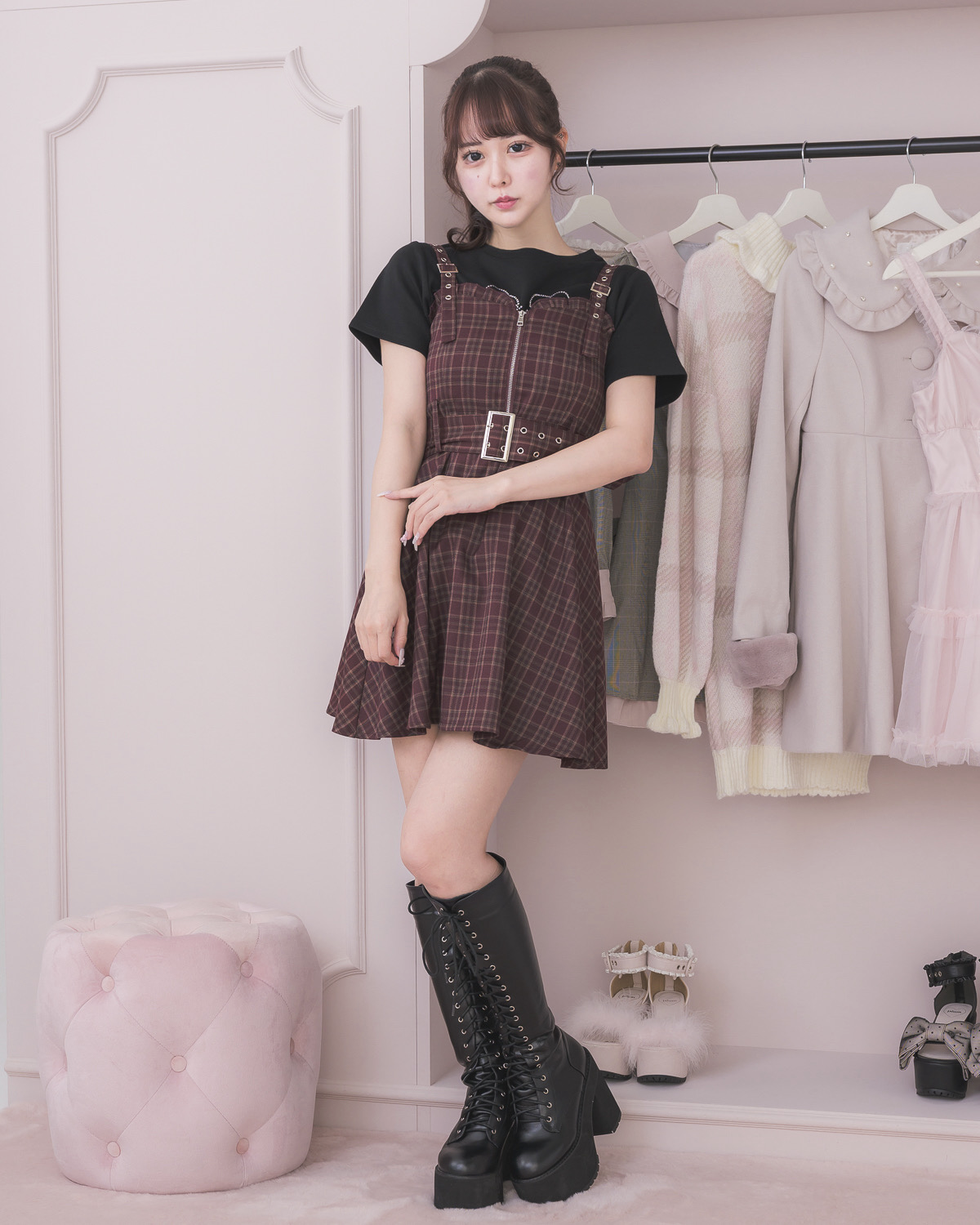 モデル身長:157cm/着用カラー:レッドチェック