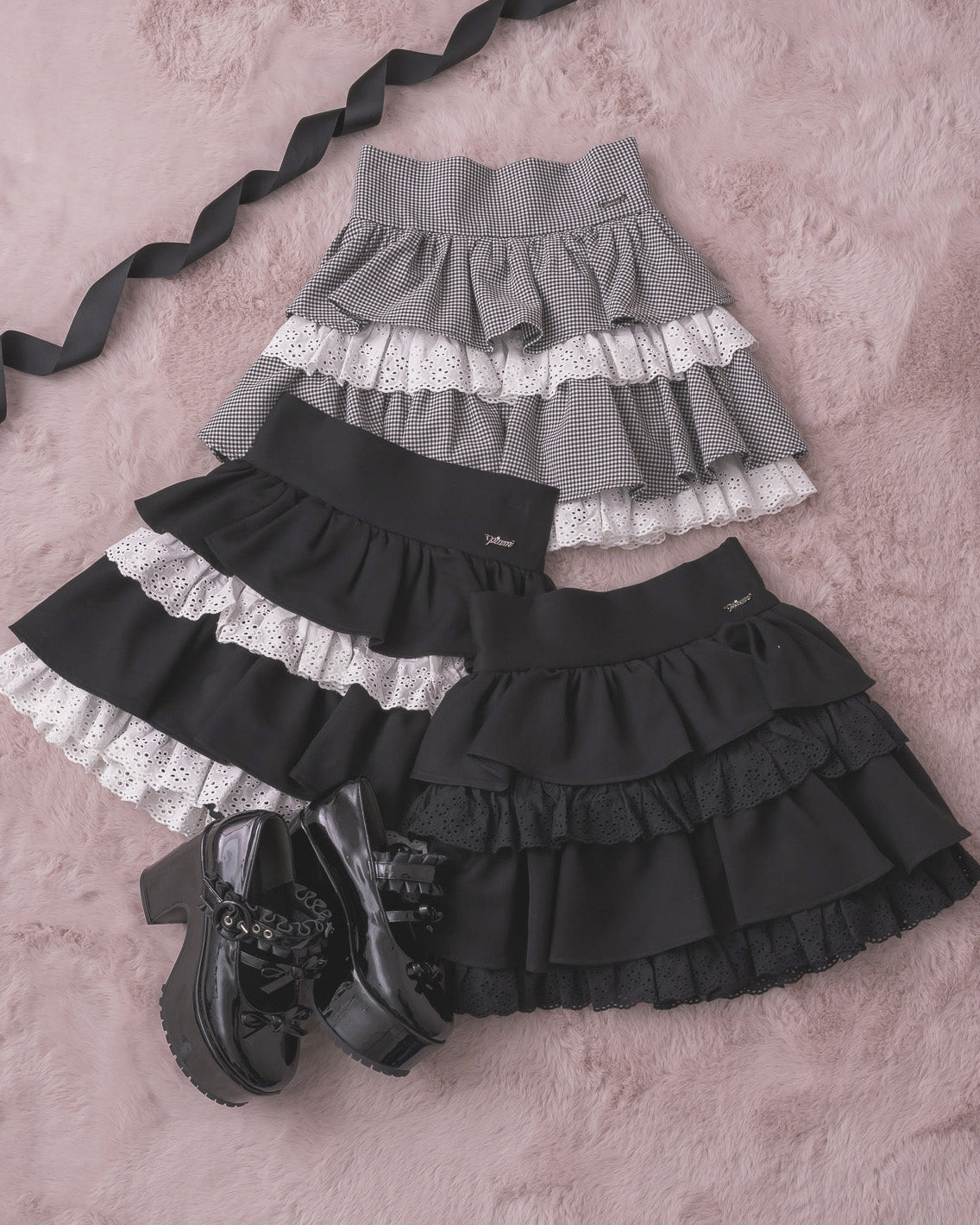 コットンフリルティアードミニスカート