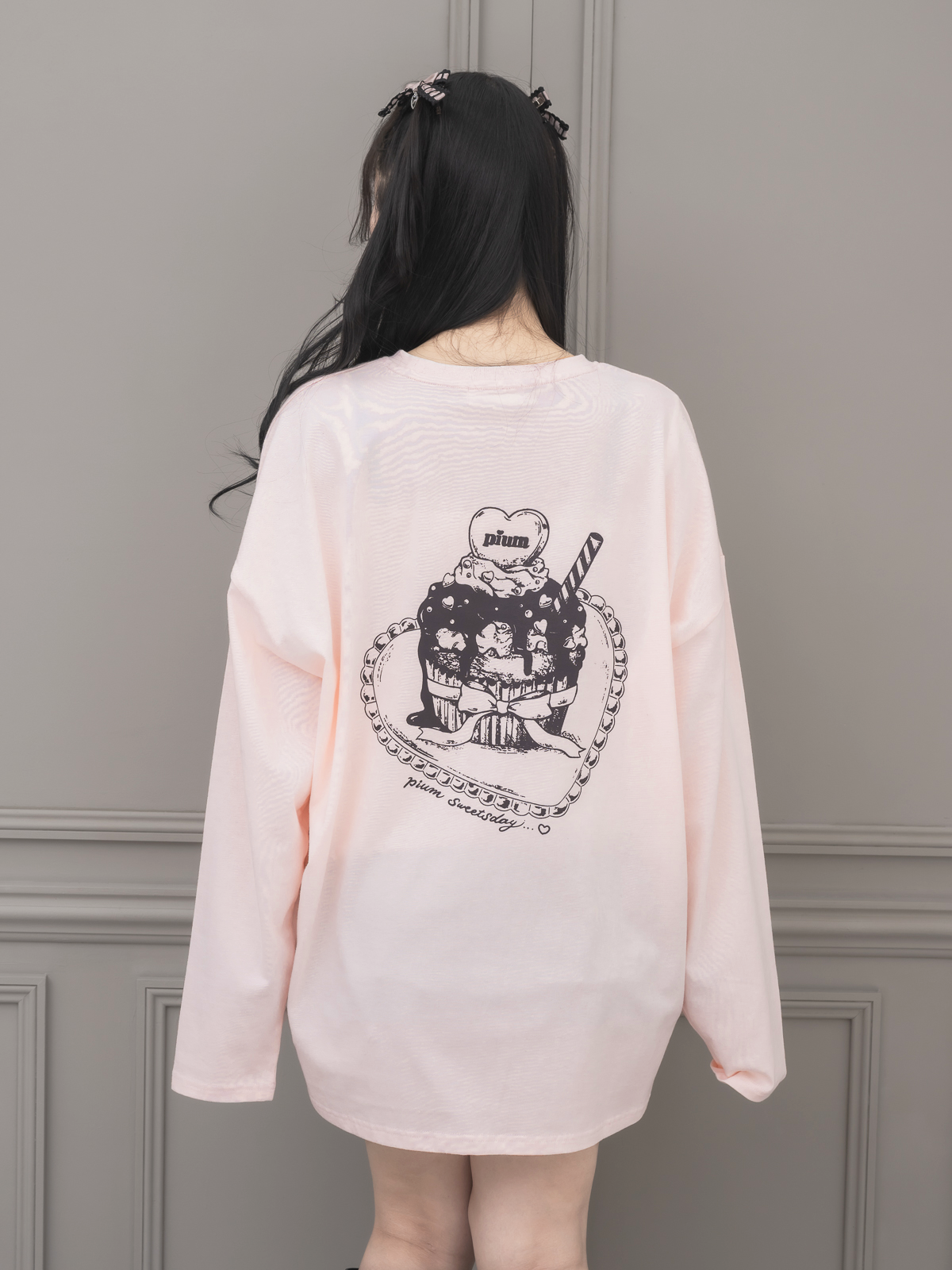 pium ロンT ピンク pium teddy friends オーバーサイズロングTシャツ pium ロンT ピンク pium teddy friends オーバーサイズロングTシャツ