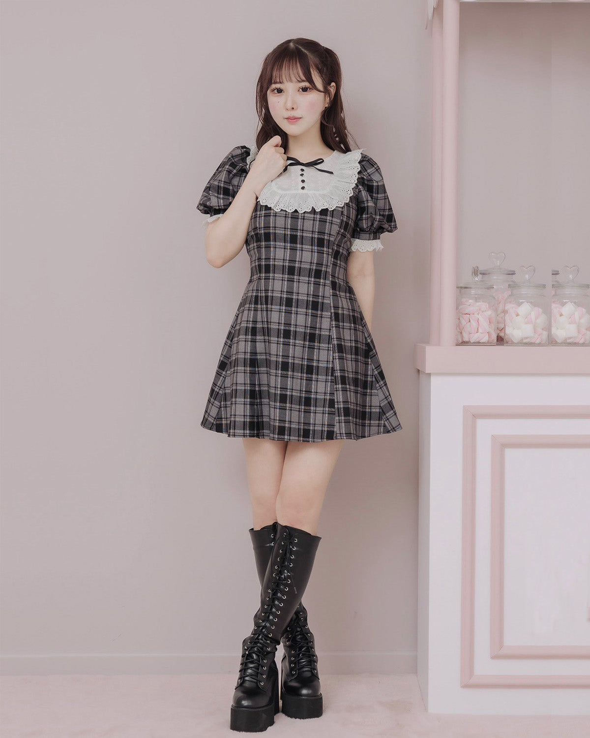 モデル身長:157cm/着用カラー:グレーチェック