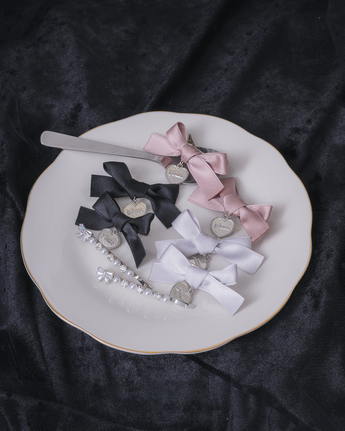 ビジューリボンヘアピンセット