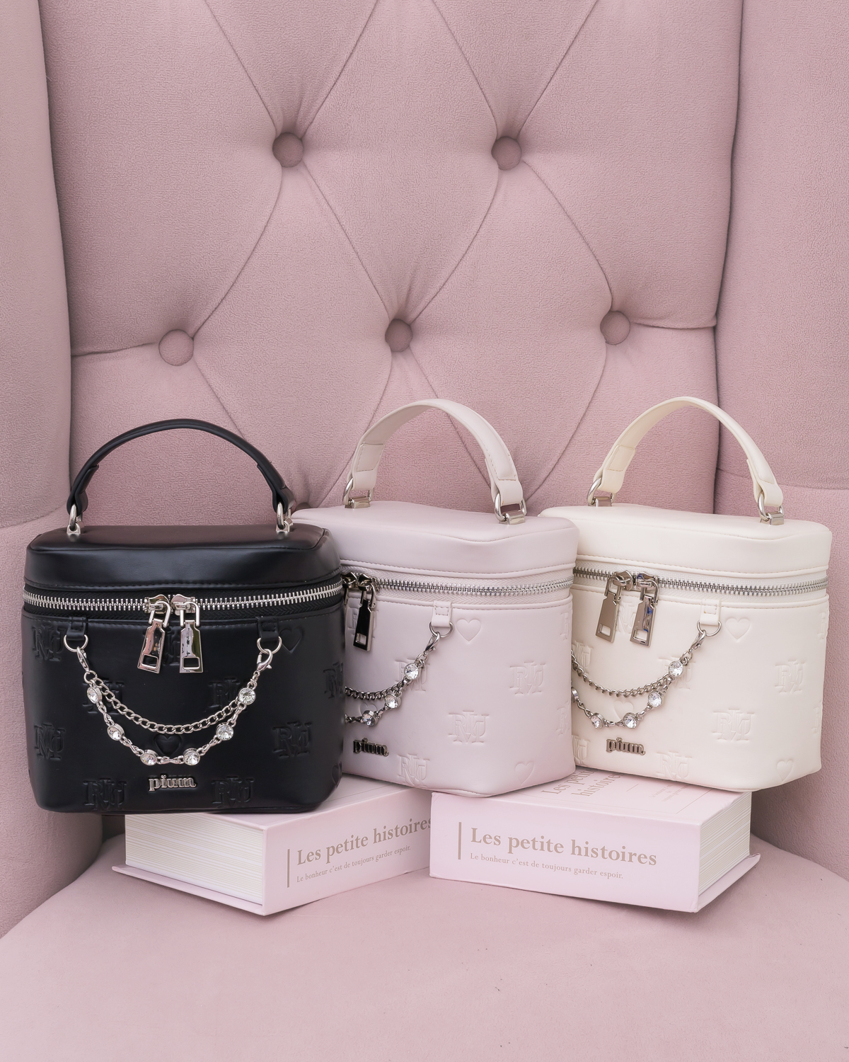 ビジュー付きpiumモノグラムバニティバッグ ビジュー付きpiumモノグラムバニティバッグ