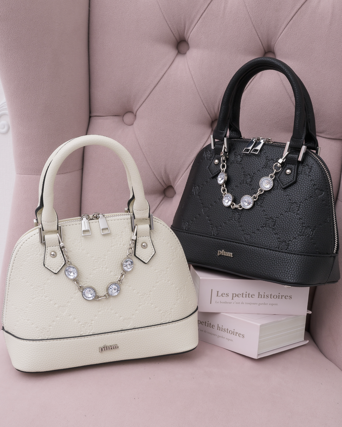 ビジュー付きpiumモノグラムミニバッグ