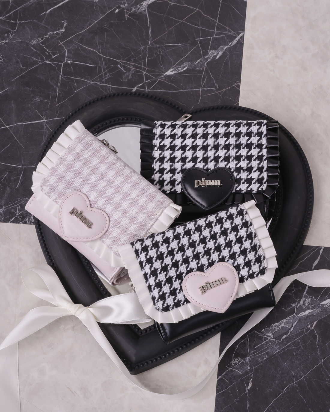 千鳥柄ハートフリルミニウォレット