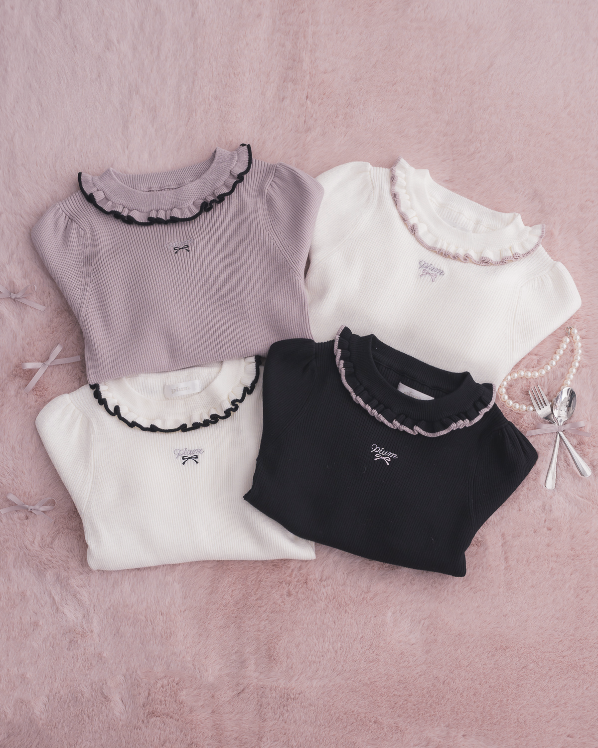 フリルハイネックニットトップス