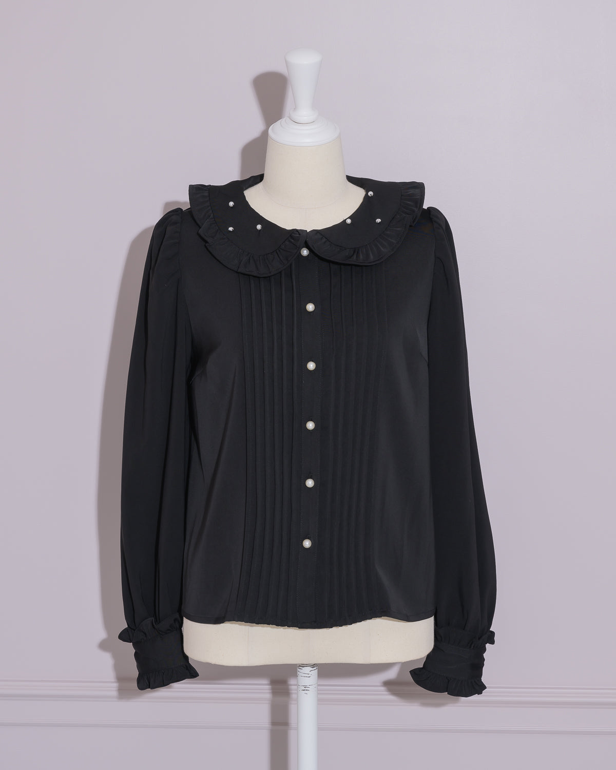 ビジューカラーピンタックフリルブラウス