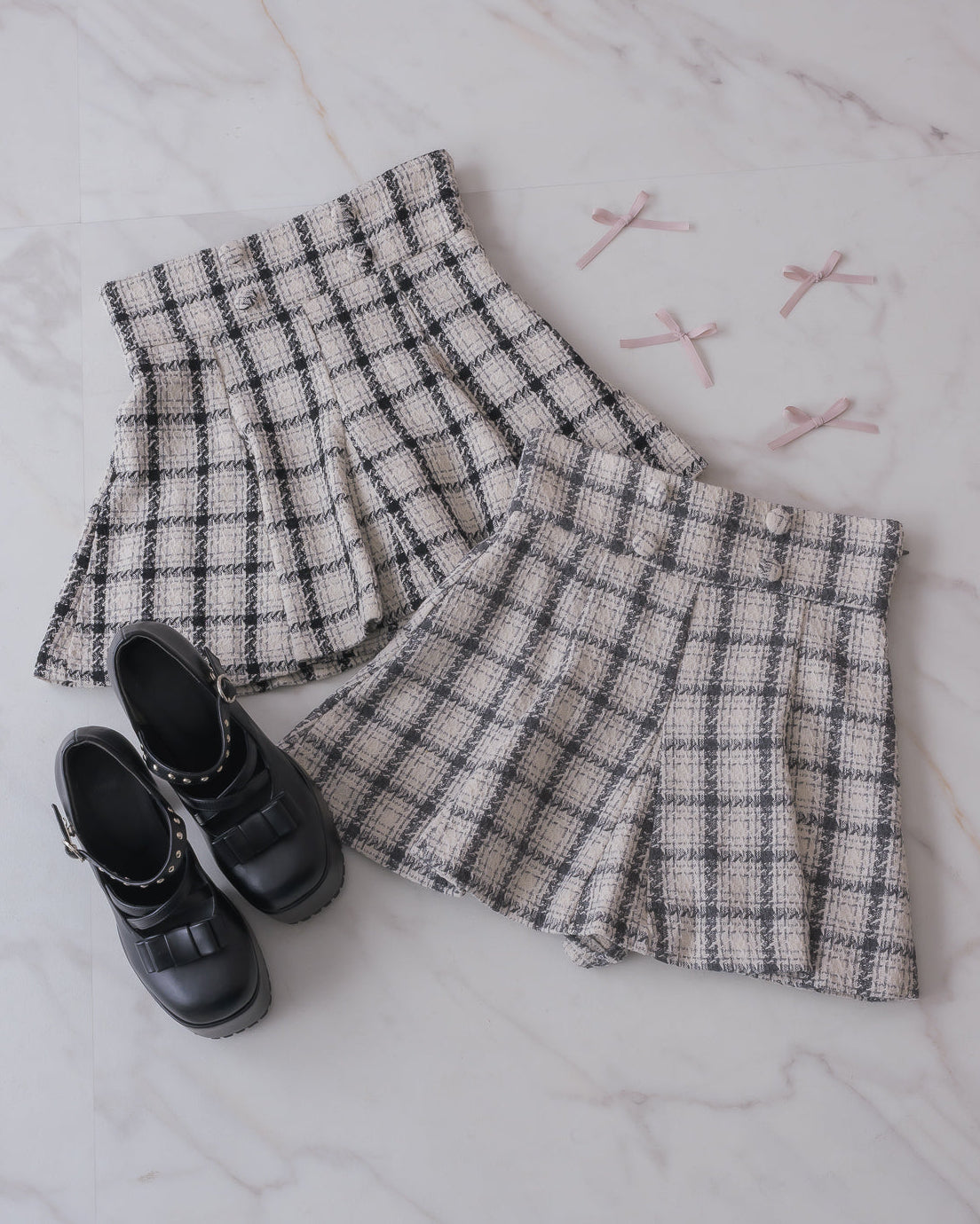 フロントボタンフレアミニスカパン