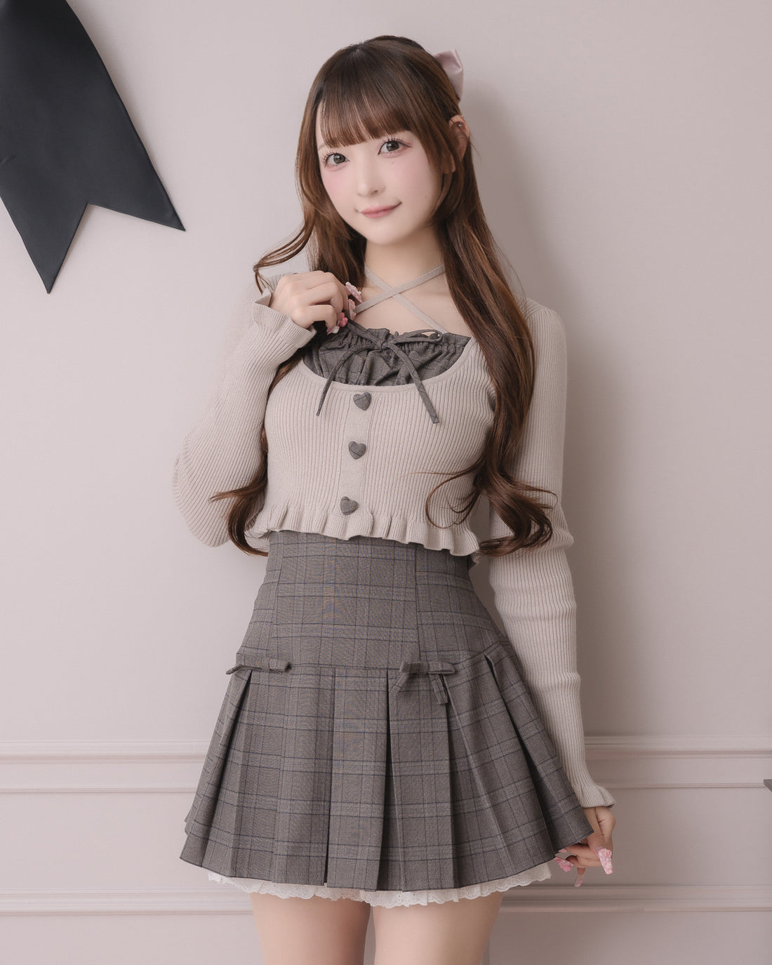 モデル身長:162cm/着用カラー:ブラウンチェック