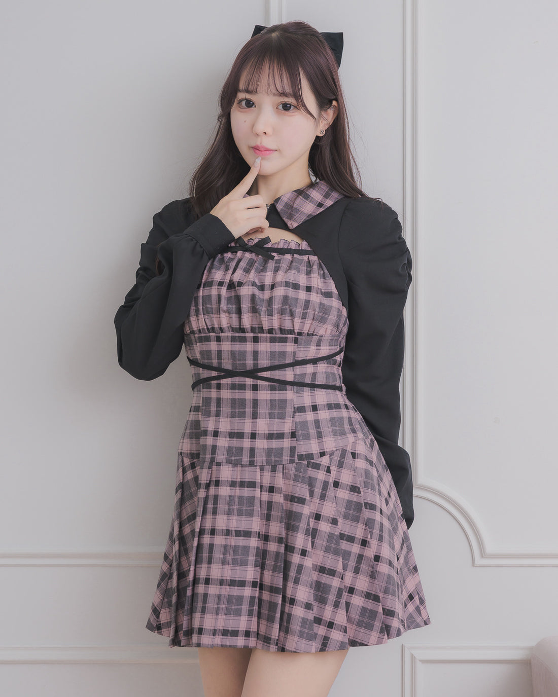 モデル身長:157cm/着用カラー:ピンクチェック