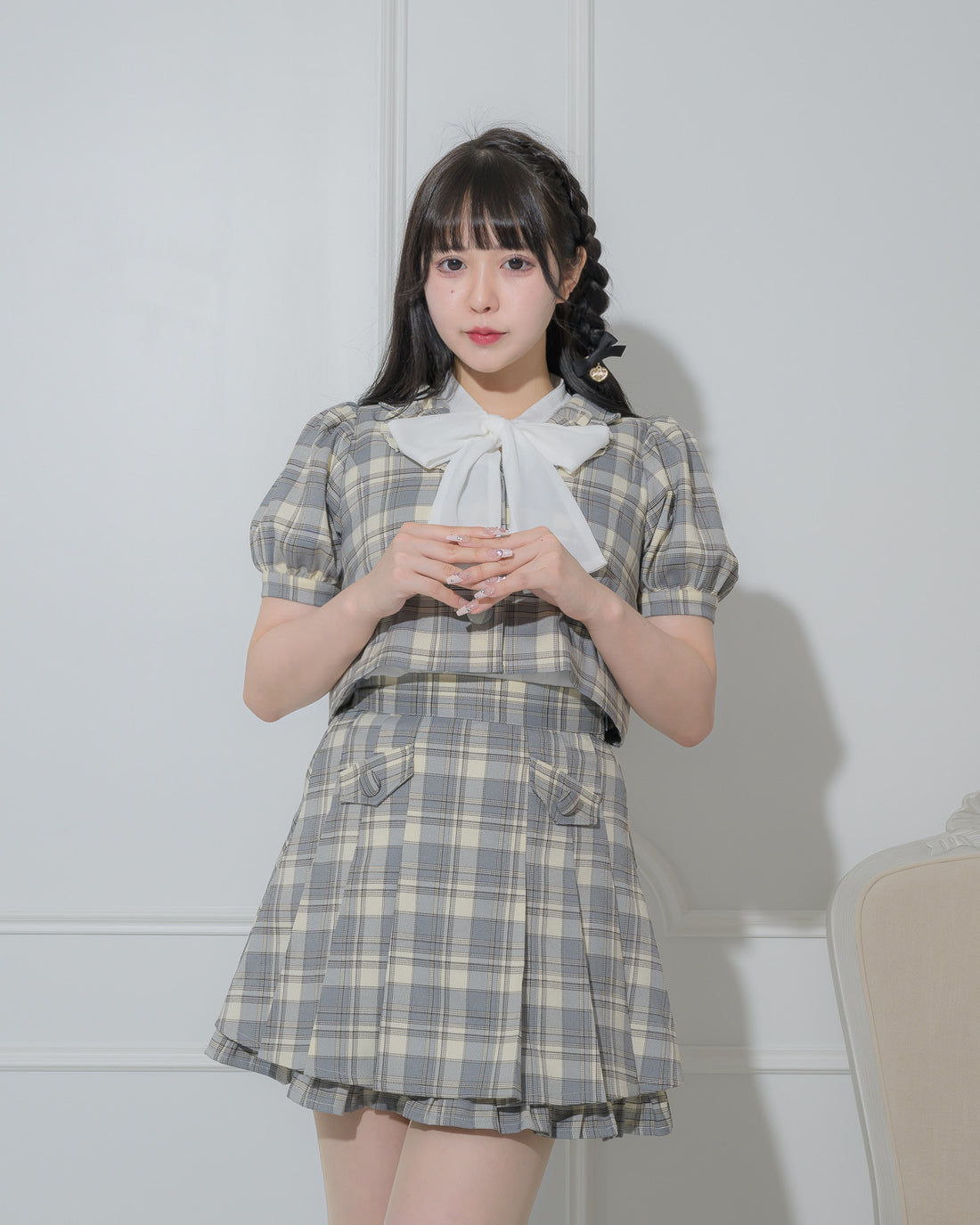 プリーツフリルチェックミニスカート