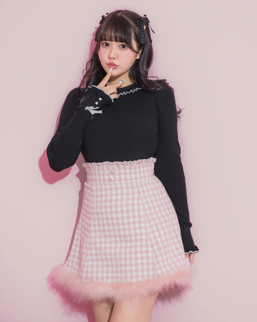 モデル身長:157cm/着用カラー:ピンクギンガム