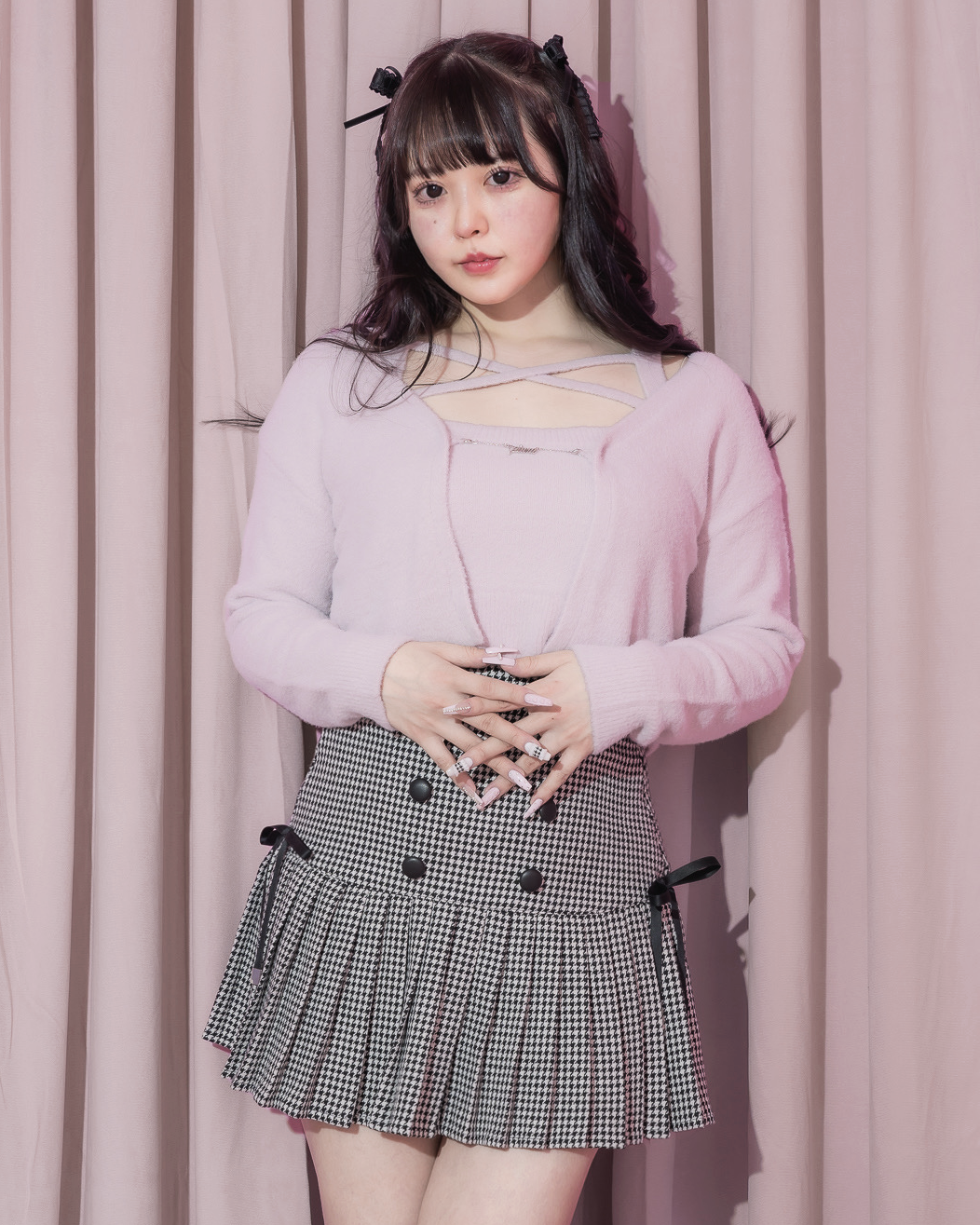 pium サイドリボン千鳥柄プリーツスカート サイドリボン千鳥柄プリーツスカート – pium
