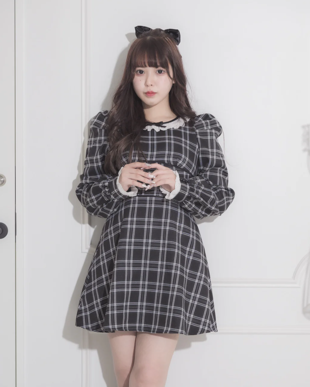 モデル身長:157cm/着用カラー:ブラックチェック