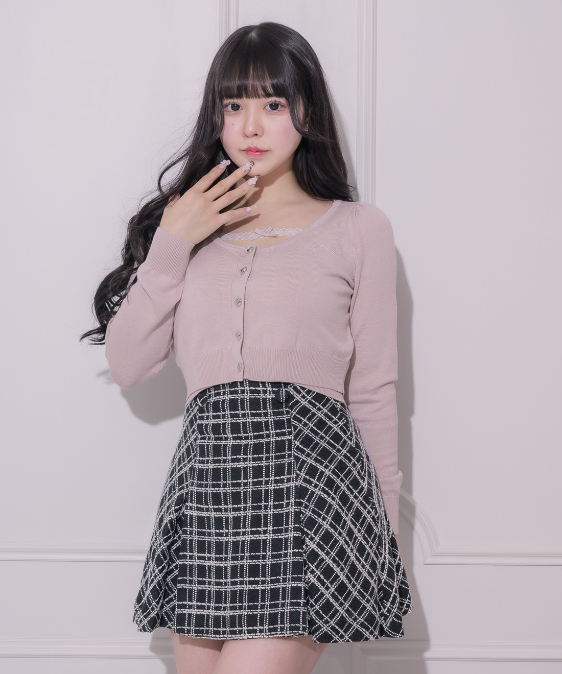 ハイウエストボックスタックツイードミニスカート