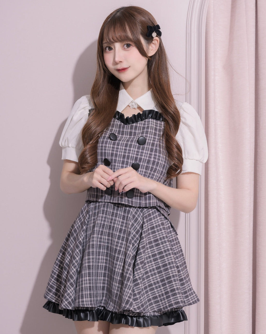 モデル身長:158cm/着用カラー:ブラックチェック