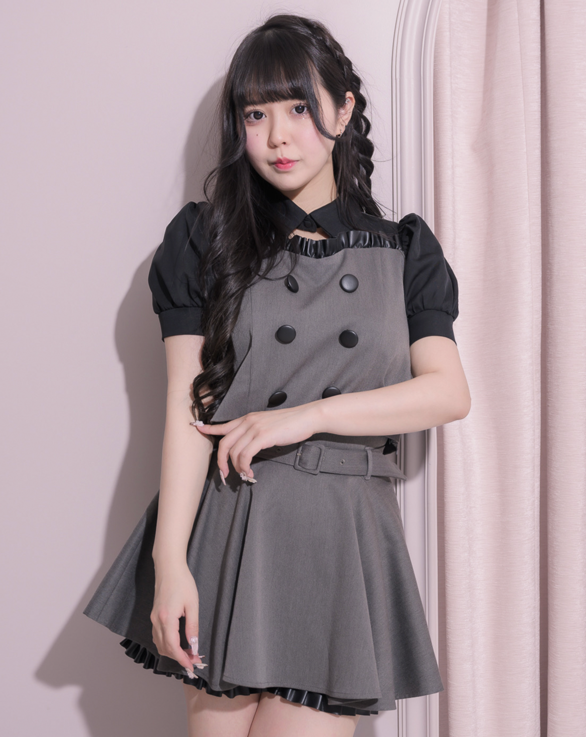 pium ガーター付きレザーフレアスカパン ブラック レザーフリルフレアスカパン – pium
