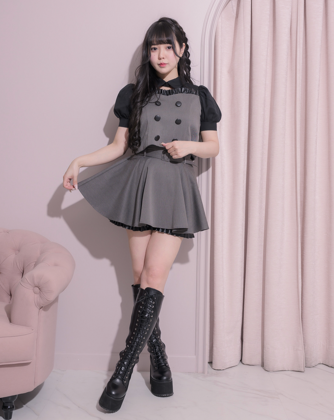 レザーフリルフレアスカパン