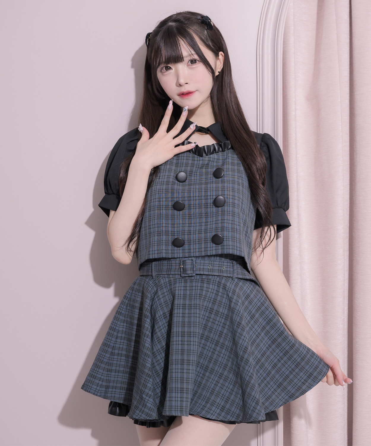 モデル身長:161cm/着用カラー:グリーンチェック