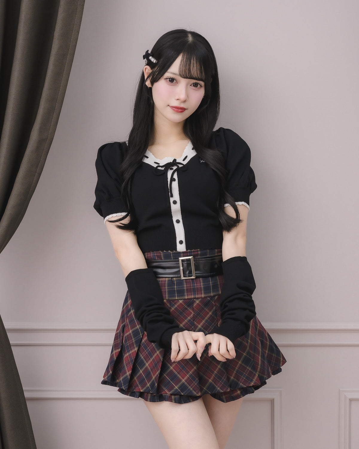 モデル身長:155cm/着用カラー:レッドチェック