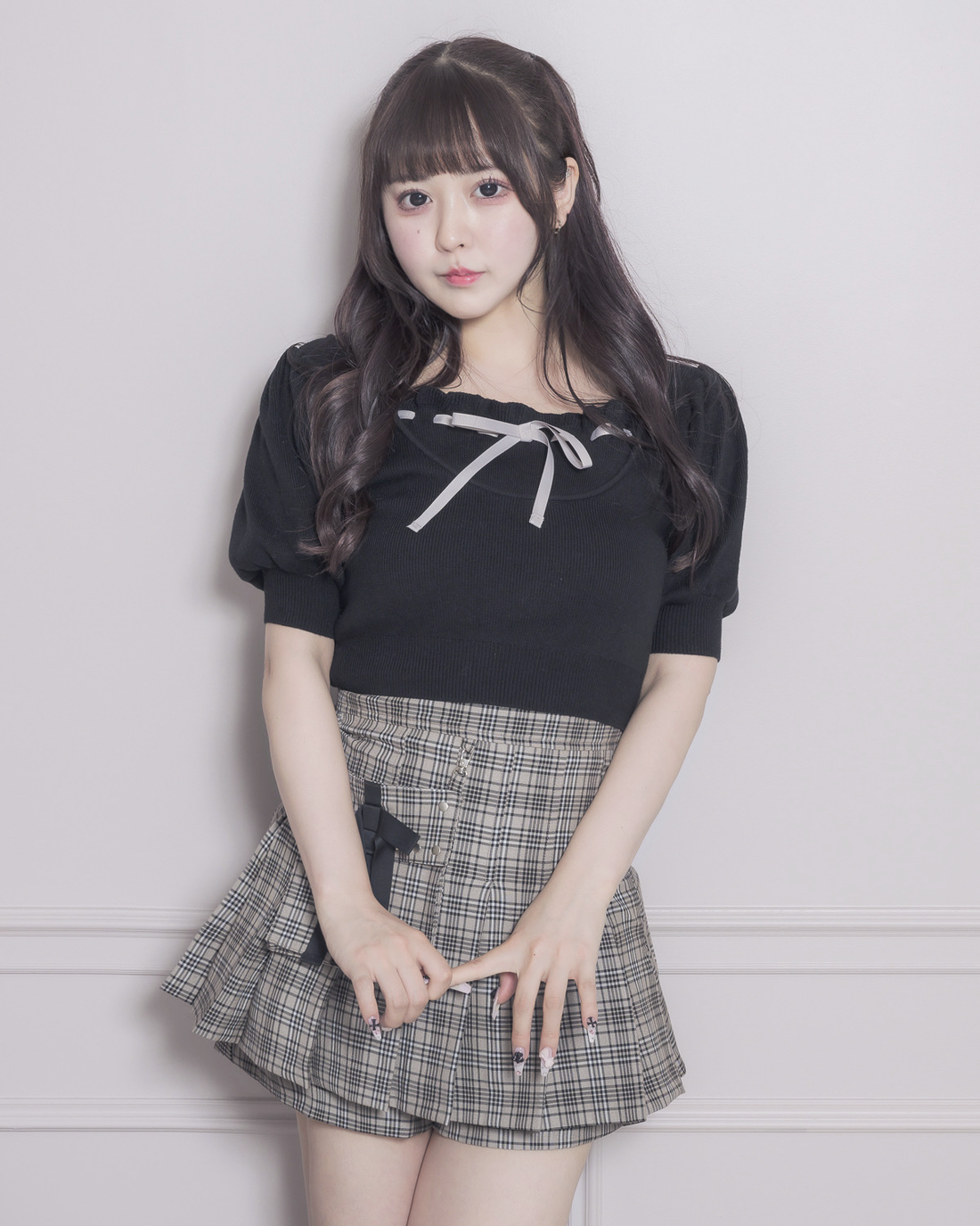 モデル身長:157cm/着用カラー:ベージュチェック