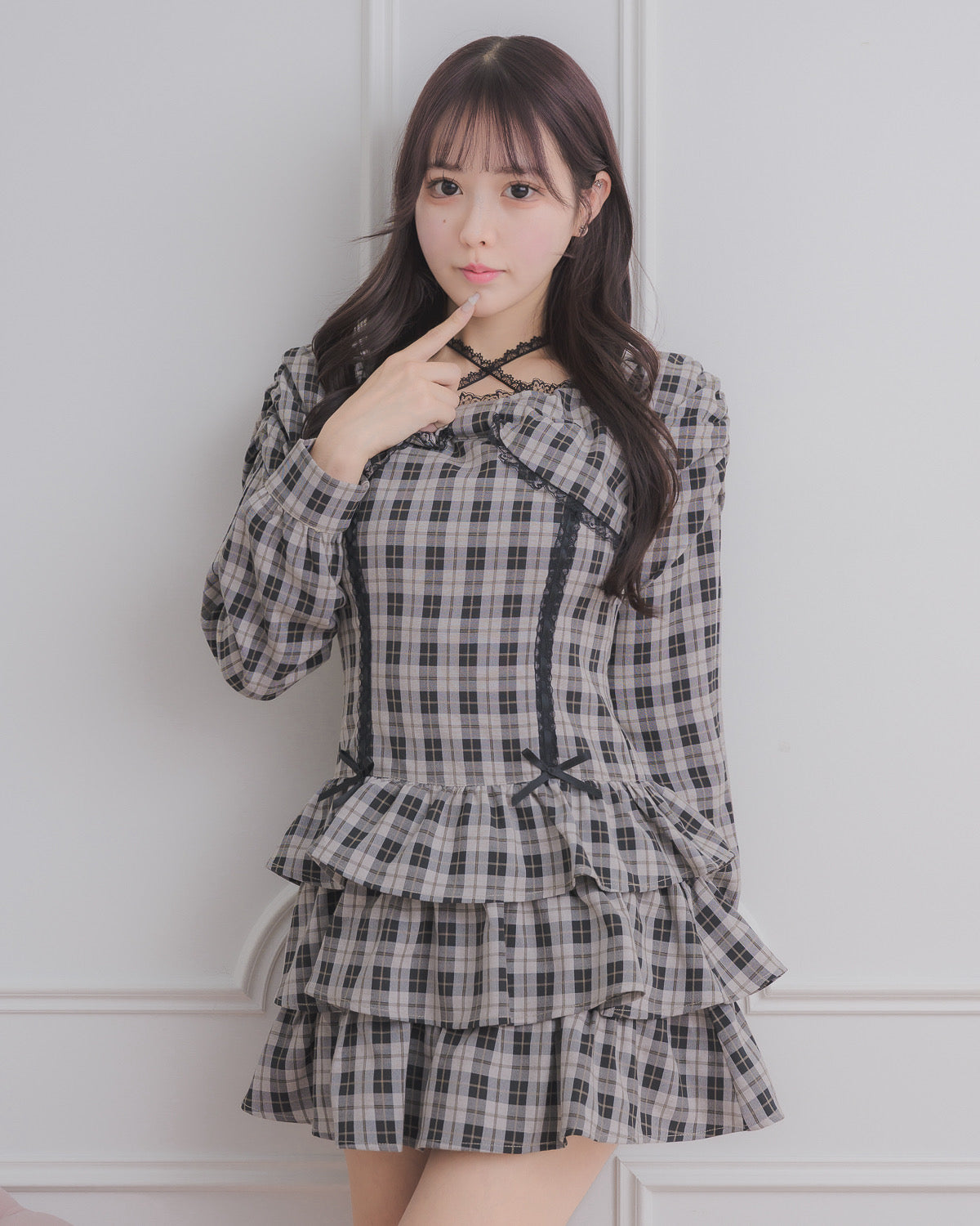 モデル身長:157cm/着用カラー:ベージュチェック