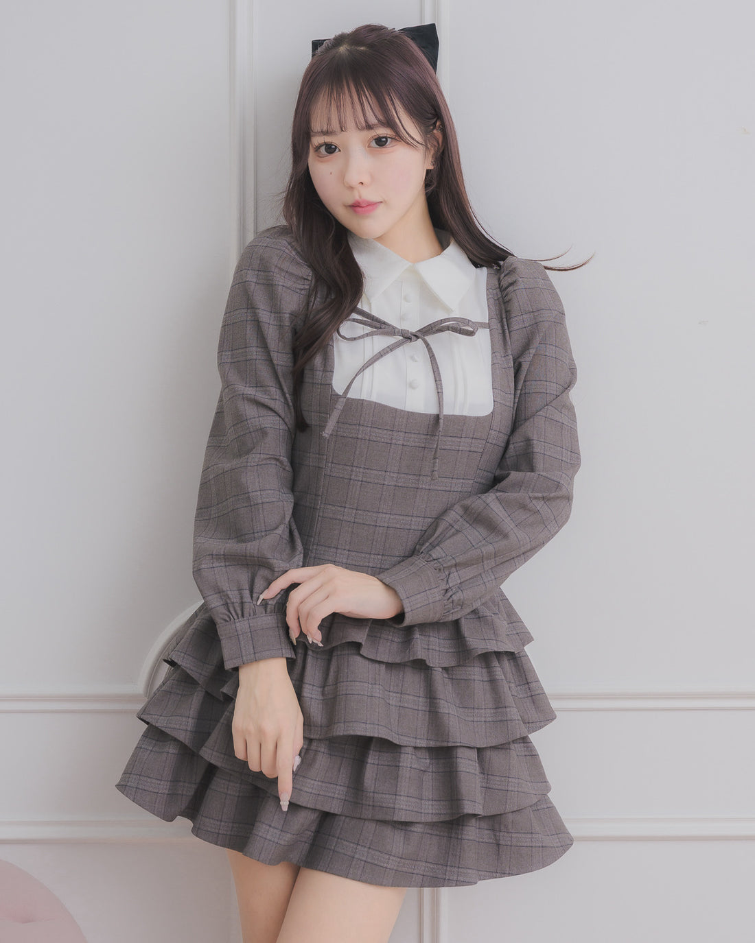 モデル身長:157cm/着用カラー:ブラウンチェック