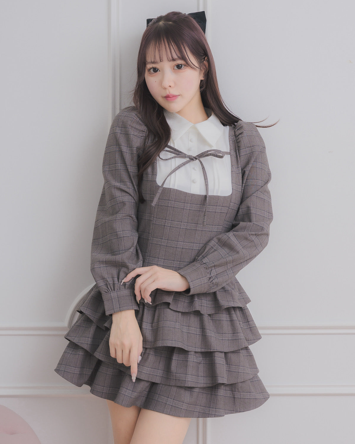 モデル身長:157cm/着用カラー:ブラウンチェック
