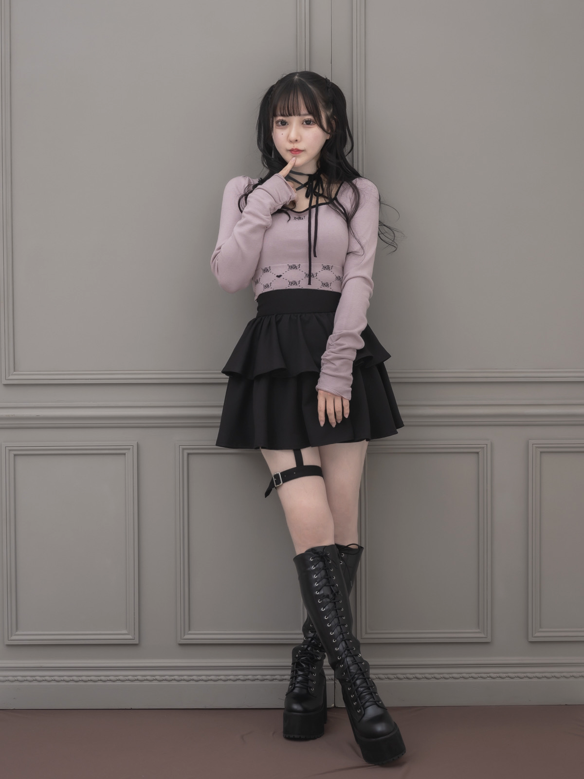 piumモノグラムテープニット