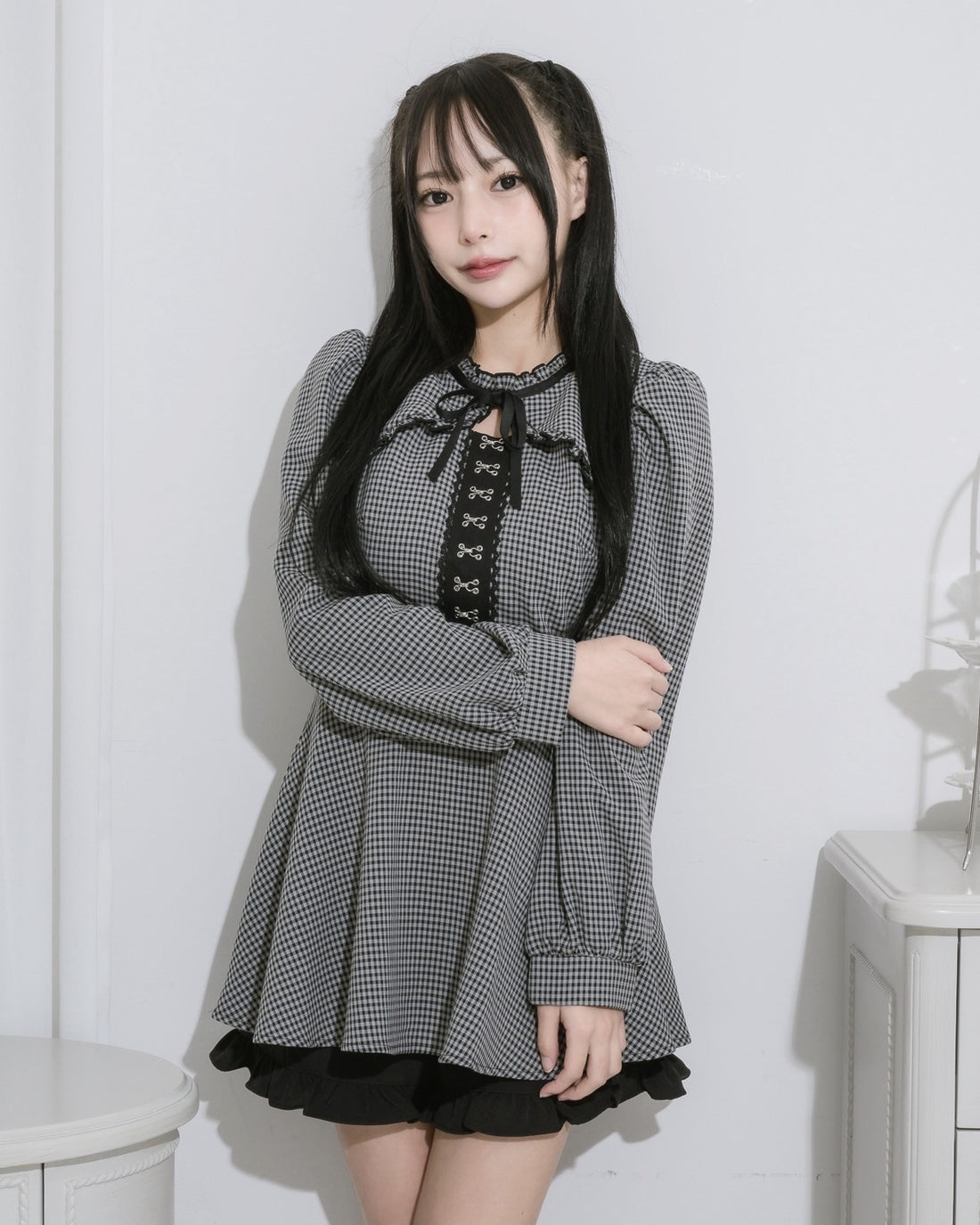 モデル身長:153cm/着用カラー:ギンガム