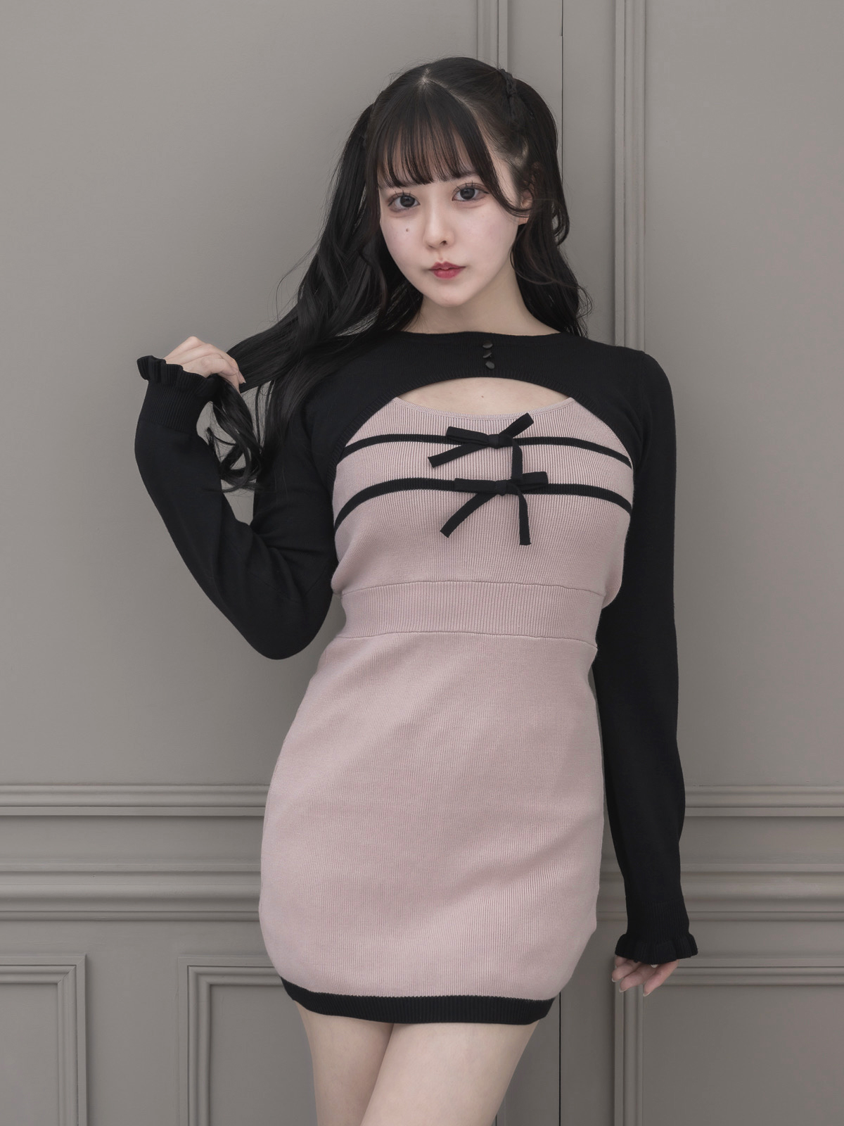 リボンテープレイヤードニットワンピ – pium リボンテープレイヤードニットワンピ – pium