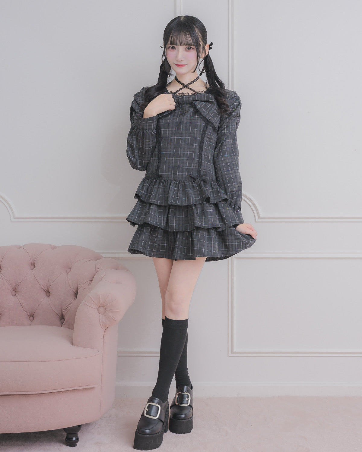 モデル身長:157cm/着用カラー : ブラックチェック