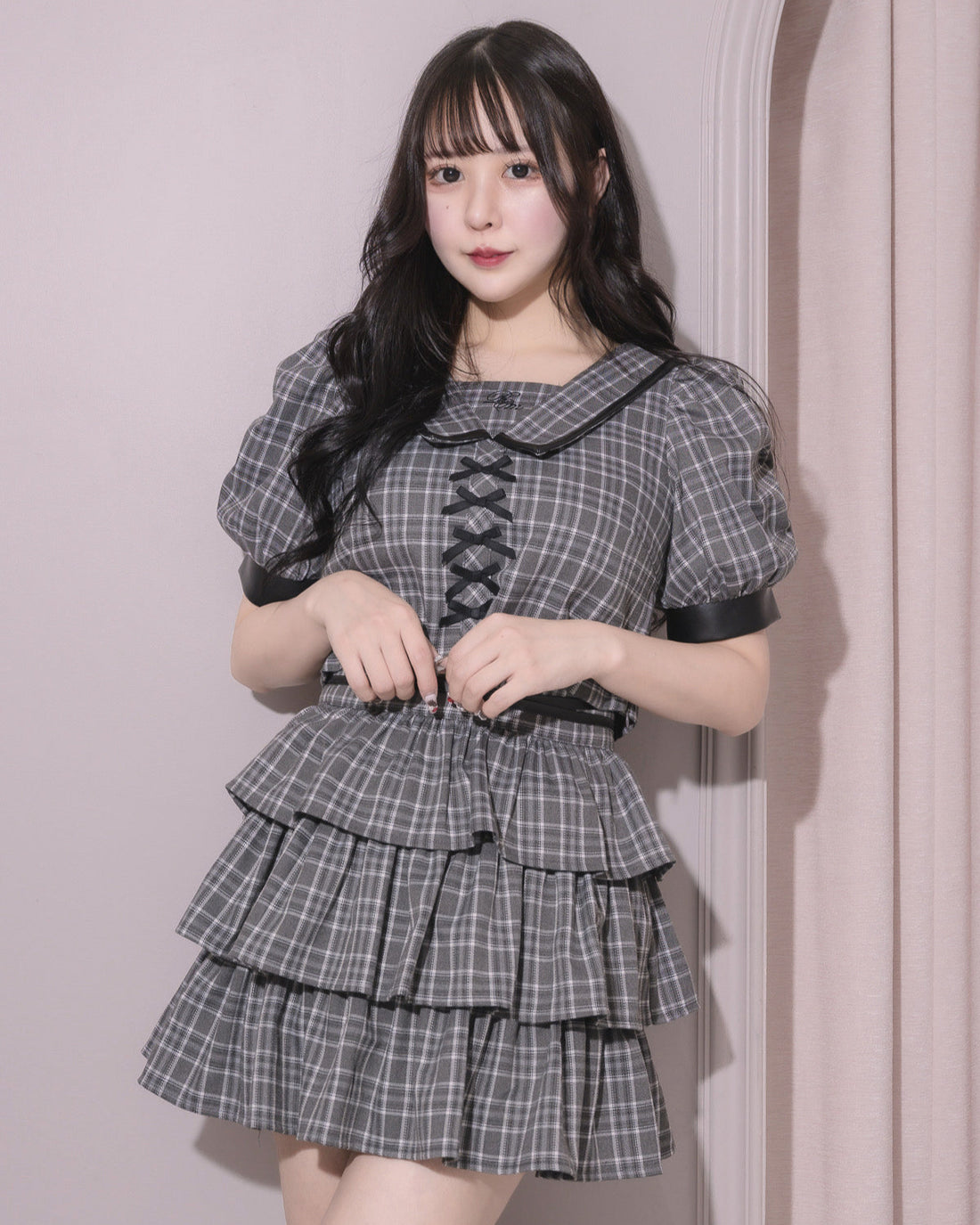 モデル身長:157cm/着用カラー:グレーチェック