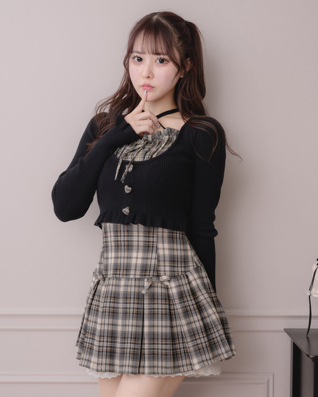 モデル身長:157cm/着用カラー:ベージュチェック